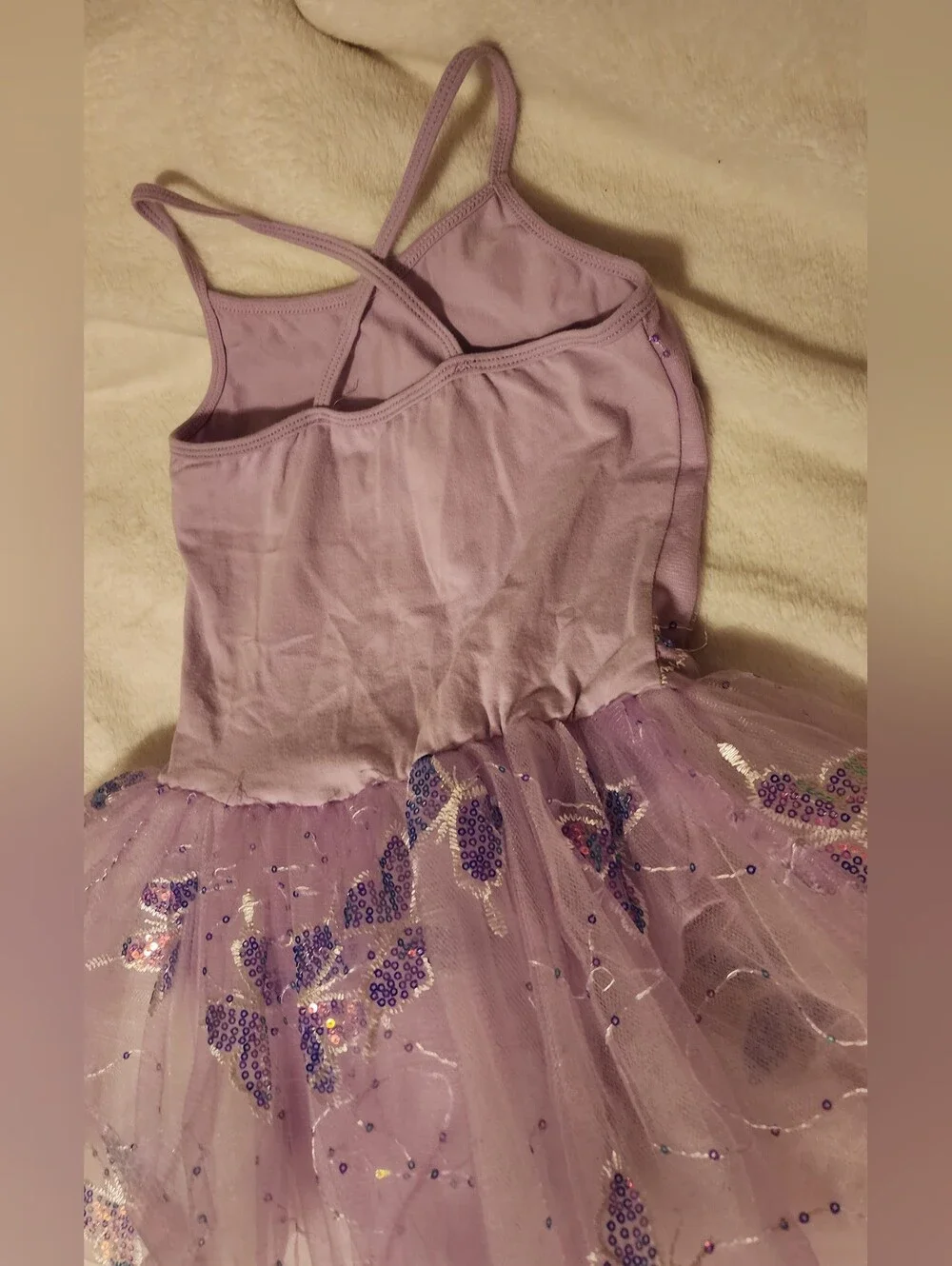 Girls Lavender Purple Sequin Butterfly Tutu Leotard Dress